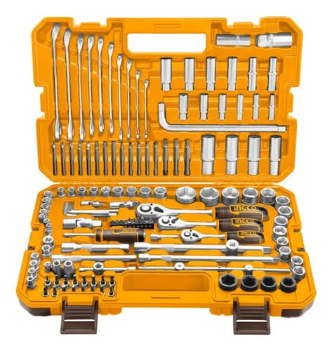 Set Ingco 139 Herramientas Con Valija Llaves Dados Puntas Naranja Claro