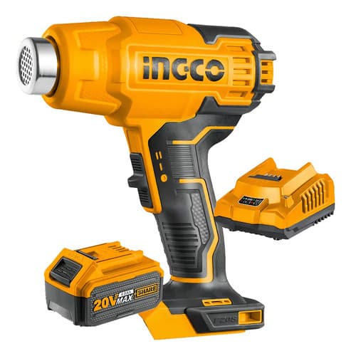 Pistola De Calor 20v Ingco Batería 4 Ah + Cargador Hgli20025 Amarillo