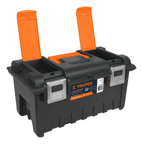 Caja De Herramientas Comparimientos Broches Metalicos Truper Color Naranja