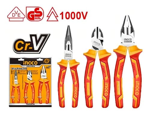 Kit Set Juego De Alicates Aislados 3 Piezas Ingco Hikps28318
