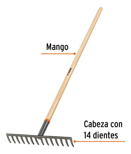 Rastrillo Jardineria Recto 14 Dientes Cabo Madera 137cm Trup