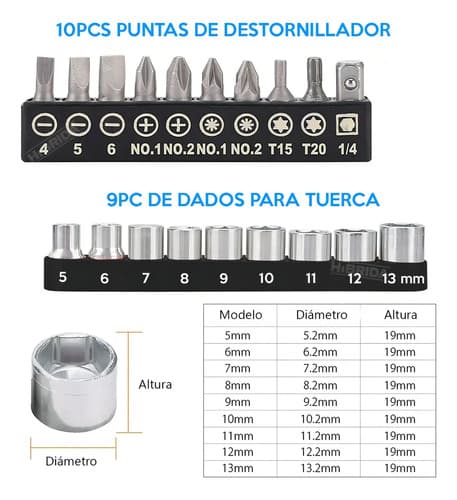 Taladro Atornillador Inalámbrico 20v Emtop Con Set Accesorios Y Lentes Rojo 60