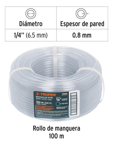 Manguera De Nivel 1/4 Rollo Por 100 Metros Truper Transparente