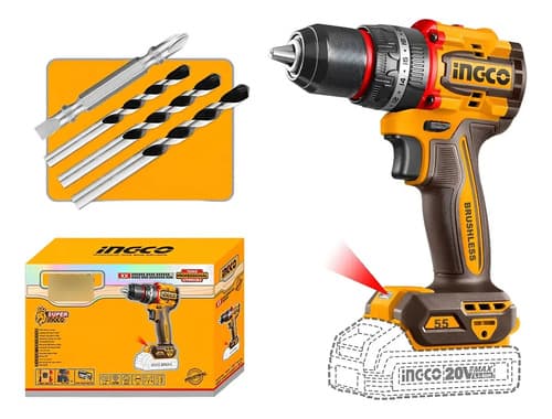 Taladro Percutor Ingco Cidli205581 Brushless 20v 13mm 55nm Naranja Amarillo