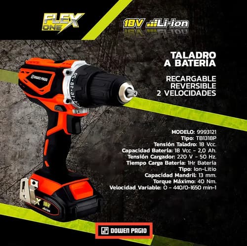 Taladro Atornillador Inalambrico 18v Dowen Pagio Bateria One Color Naranja Frecuencia 50 Hz
