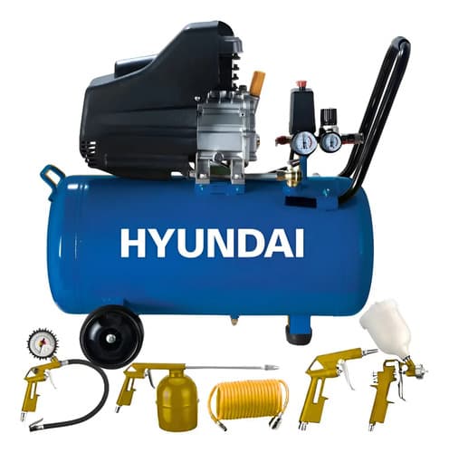 Compresor De Aire Portátil Hyundai Roraima De 50 Litros Y 2 Hp Con Kit Azul 60 Monofásica