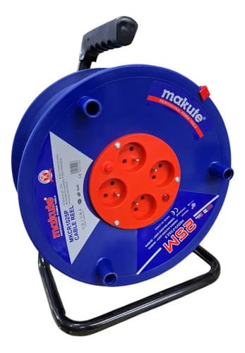 Alargue 4 Tomas 25 Metros Carrete Enrollable Makute Azul