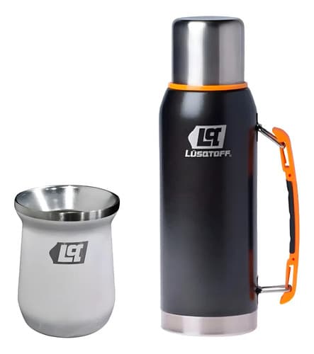 Termo 1 Litro Lusqtoff + Mate Blanco Acero Inoxidable 300 Ml Blanco