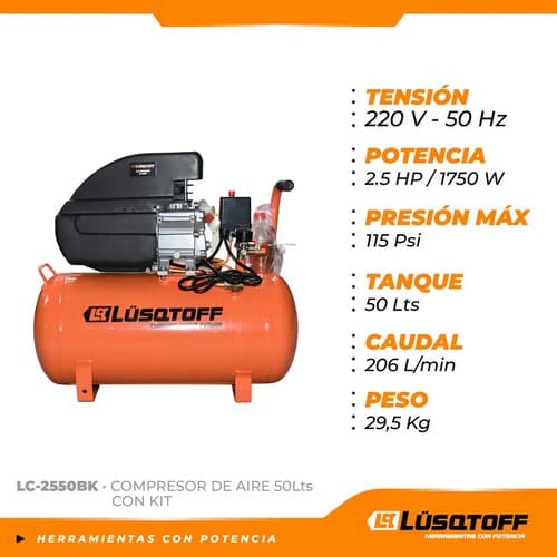 Compresor De Aire Eléctrico Portátil Lüsqtoff Lc-2550bk 50l 2.5hp Naranja 50 Hz Monofásica