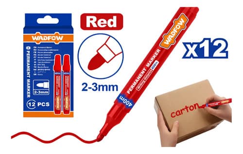 Marcadores Permanentes Wadfow De Punta Fina Pack De 12, Color Rojo