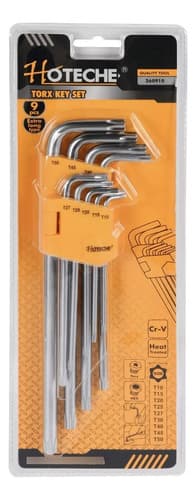 Set De 9 Llaves Torx Hoteche Extra Largas De Acero Cromado Plateado