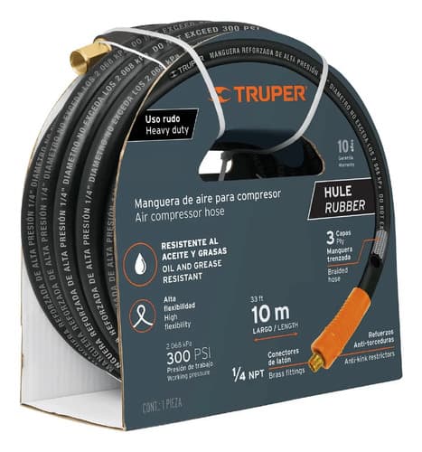 Manguera Para Compresor De Aire Truper Man Ap-15-3/8 7.5m De Largo X 9.5mm De Diámetro Color Negro