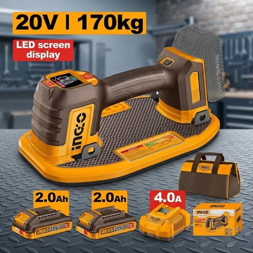 Ventosa 20v  175 Kg Con Visor Digital + 2 Bat + Bolso Ingco