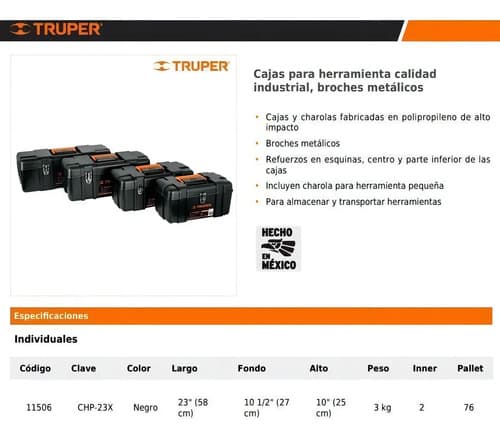 Caja Para Herramienta, Plástica De 23 , Industrial Truper Negro