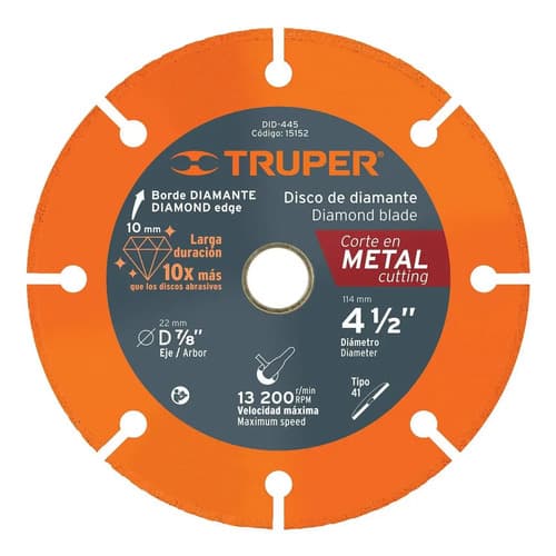 Disco De Diamante De 4-1/2 X 1.4 Mm Para Corte Metal Truper