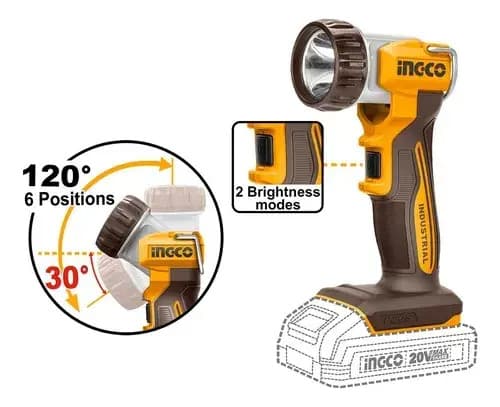 Linterna De Trabajo Ingco 20v Led 8w 450 Lumenes + Bat 4 Ah Blanco Naranja Claro
