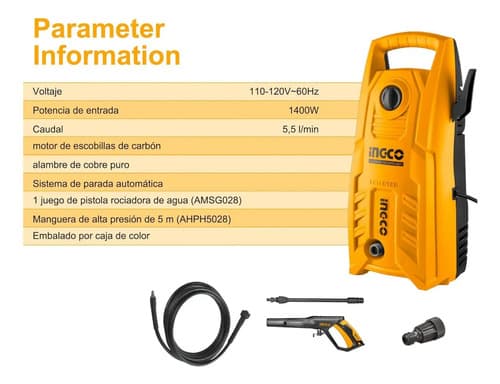 Hidrolavadora De Alta Presion 1900 Psi Hpwr14008 50 Dorado Con Negro