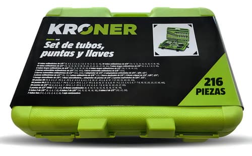 Kit Herramienta Tubos/puntas+llaves Kroner 216 Pza+gorro Color Verde Lima