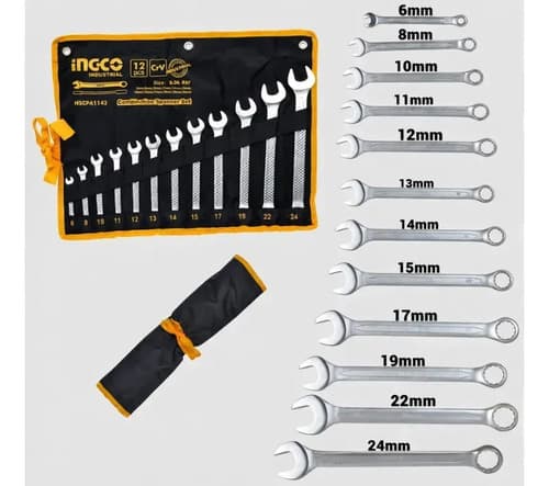 Set Llaves Combinadas 12 Piezas De 6 A 24mm Ingco En Estuche Marrón Oscuro