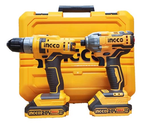 Kit Taladro Y Atornillador Impacto Inalámbrico Ingco 20v Color Amarillo