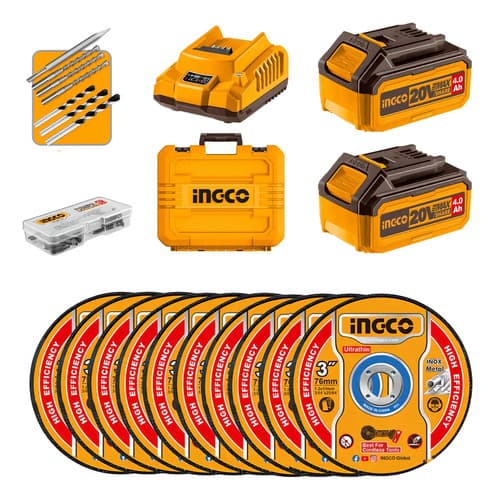 Combo Taladro Percutor 66nm + Rotomartillo + Amoladora Ingco Color Amarillo Frecuencia 20v