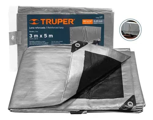 Lona Reforzada, 3 X 5 M, Gris Truper 10771 Plateado