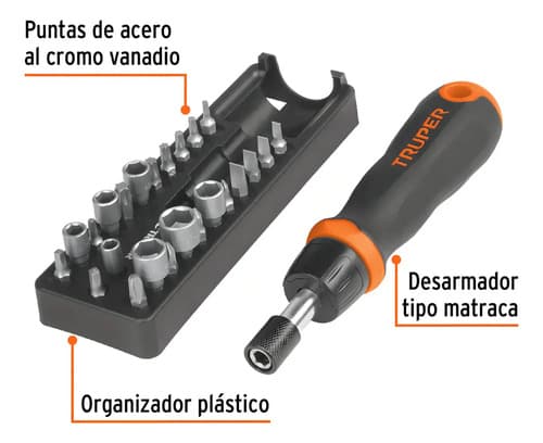 Juego Truper Destornillador Matraca, Puntas Y Dados Jdm-24