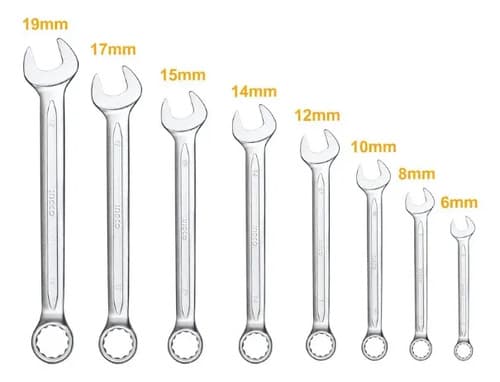 Set Juego 8 Llaves Combinadas 6-19mm Ingco Industrial Plateado