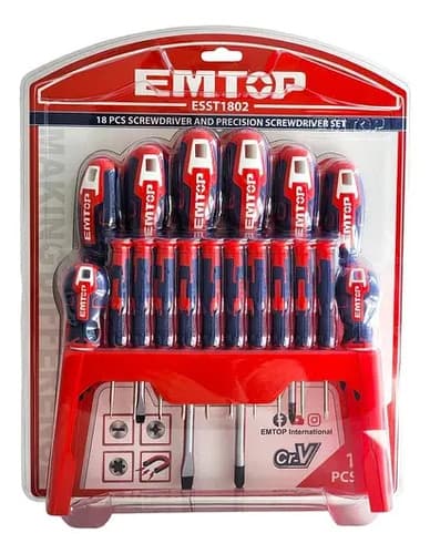Juego De 18 Destornilladores Emtop Con Organizador Esst1802