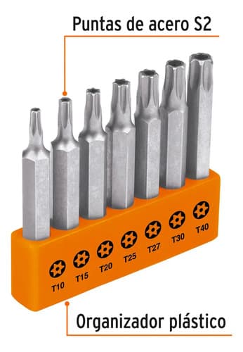 Juego Puntas 2' Torx 7 Pz C/seguro Truper 17813