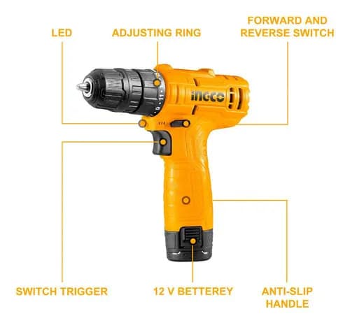 Taladro Atornillador Ingco Inalámbrico + 1 Batería Color Amarillo Frecuencia 50hz 60hz