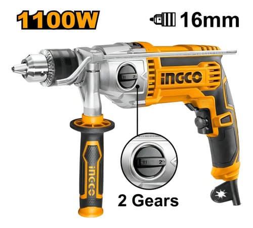 Taladro Percutor 16mm 1100w 2 Vel Ingco Id211008 - Amarillo - 50/60hz