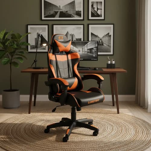 Sillon Silla Gamer Pro Lusqtoff Oficina Escritorio C/ruedas Negro/naranja Cuero Sintético