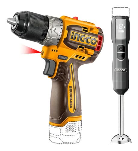Taladro Compacto Brushless Ingco + Mixer Inalámbrico Naranja