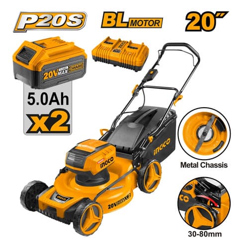 Corta Cesped 20v 20 PuLG P20s C 2 Bat 5ah Y Cargador Ingco Amarillo