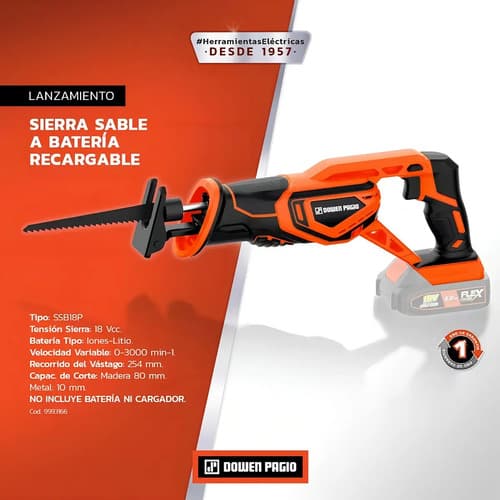 Sierra Sable Inalambrica Litio Dowen Pagio Madera Y Metal