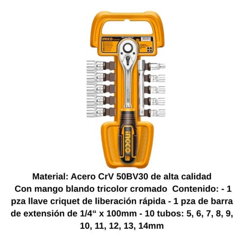 Set Dados De Llaves Ingco 12 Pzas. Hkts14122 Color Amarillo