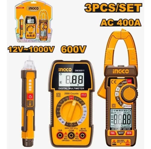 Kit Pinza Amperimétrica Multímetro Detector De Voltaje Ingco
