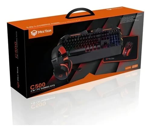 Kit Gamer 4 En 1 Mt-c500: Teclado Retroiluminado, Mouse Óptico, Everest, Mousepad Antideslizante Y Headset Con... Negro/rojo