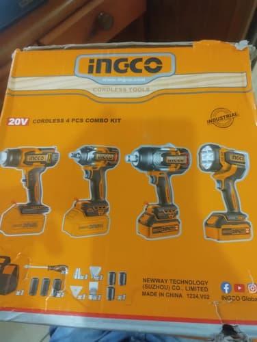Pack Ingco 4 En 1: Llave De Impacto De 20v, Linterna Y Pistola De Calor Naranja Claro