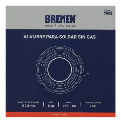 Rollo Alambre Mig Flux X 5 Kg 0,8mm Soldar Sin Gas Bremen Color Negro