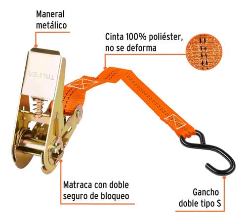 Sujetador Con Matraca 675 Kg 4 Piezas Truper 101742 Color Naranja