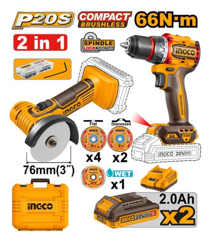 Kit Ingco Ckli20766 Amoladora + Taladro Atornillador