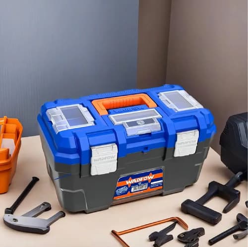 Caja De Herramientas 16 C/bandeja Gancho Metalico Wadfow Color Azul Y Naranja Azul/naranja