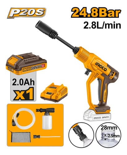 Hidrolavadora 24.8bar Batería Cargador Accesorios Ingco Amarillo 50 Hz / 60 Hz