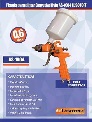 Pistola De Pintar Neumática Hvlp 1.4mm, 600cc, Plástico