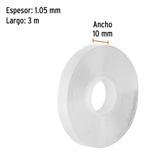 Cinta Doble Cara Reutilizable, Transparente 3mx10mm, Truper