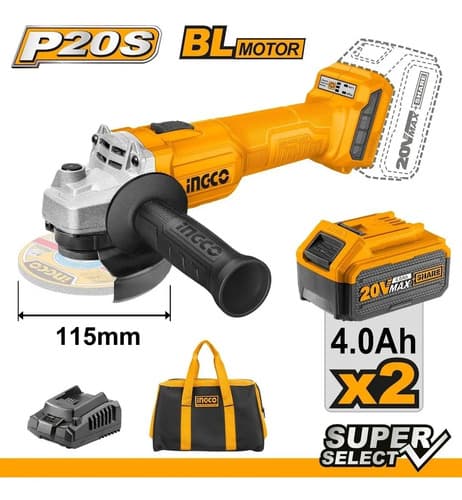 Kit Amoladora 20v P20s + 2 Bat 4.0ah + Cargador + Bolsito Amarillo 50 Hz/60 Hz