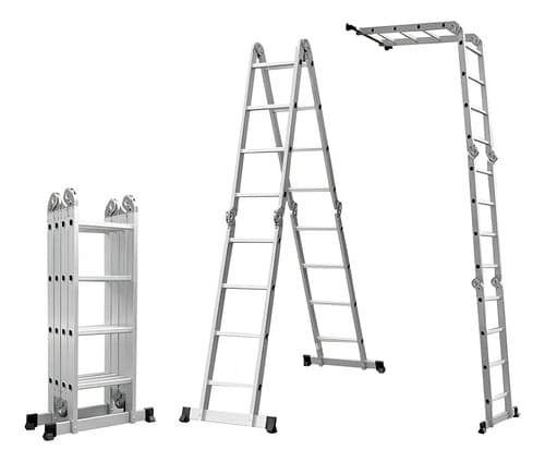 Escalera De Aluminio Trepor Am0116d Multifuncional 16 Escalones 4.45m Andamio Plegable Plateado