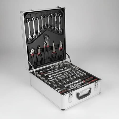 Caja De Herramientas Tipo Maleta 4 Estantes 450 Piezas Gris